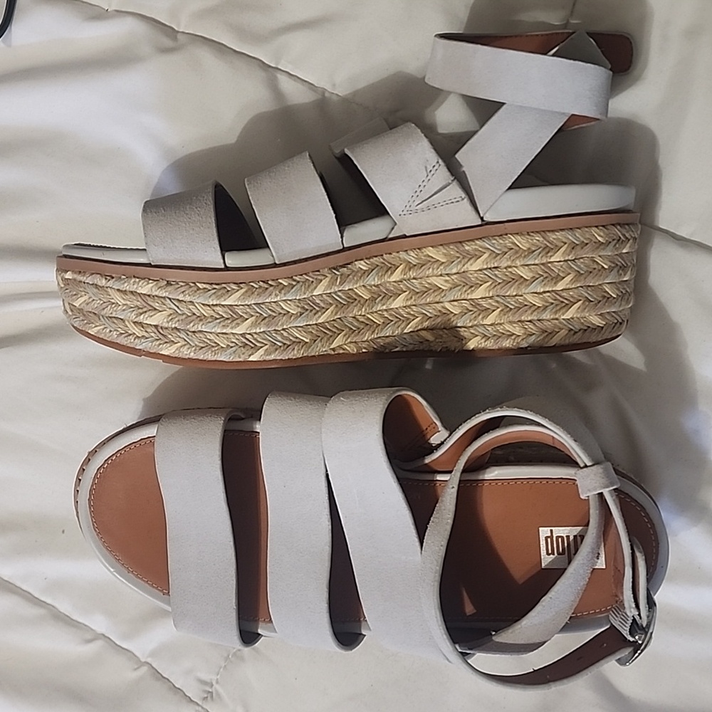 Fitflop Shoes | New! Fitflop Eloise Espadrille Suede Wedge Sandals Soft gray